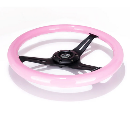 NRG Classic Wood Grain Steering Wheel 350mm - Pink w/Black Spokes