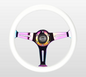 NRG Classic Wood Grain Steering Wheel 350mm - White w/Neochrome Spokes