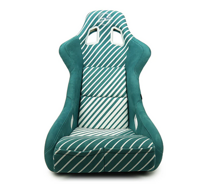 NRG FRP Bucket Seat Retro Style - Green White Stripes w/Brackets - Large