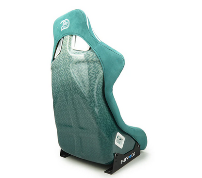 NRG FRP Bucket Seat Retro Style - Green White Stripes w/Brackets - Large