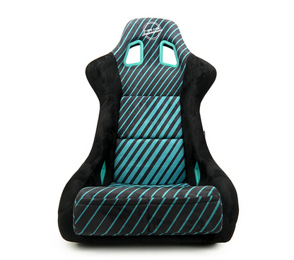 NRG FRP Bucket Seat Retro Style - Black Green Stripes w/Brackets - Medium