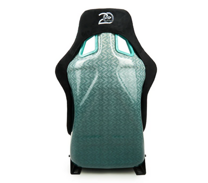 NRG FRP Bucket Seat Retro Style - Black Green Stripes w/Brackets - Medium