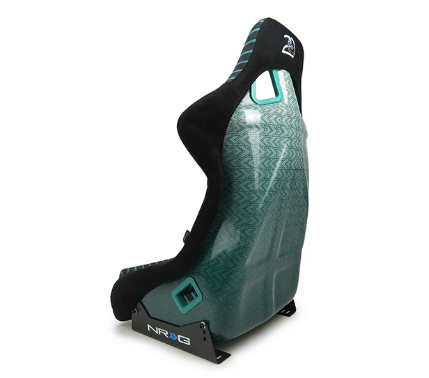 NRG FRP Bucket Seat Retro Style - Black Green Stripes w/Brackets - Medium