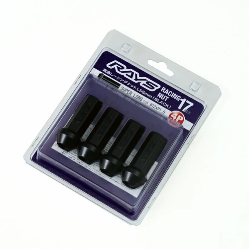 Rays 17 Hex Racing L58 Super Long Type Lug Nut - 12x1.25 - Black (4pcs)