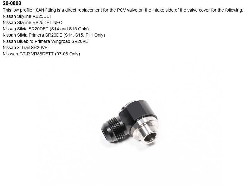 Radium S14/S15 RB25DET - SR20DET 10AN Press-In Valve Cover Banjo Fitting Intake Port