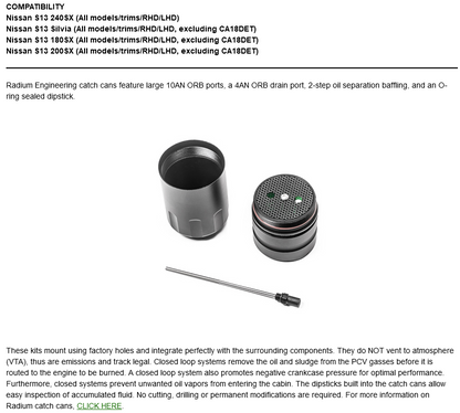 Radium Engineering 89-94 Nissan S13 Dual Catch Can Kit - Fluid Lock