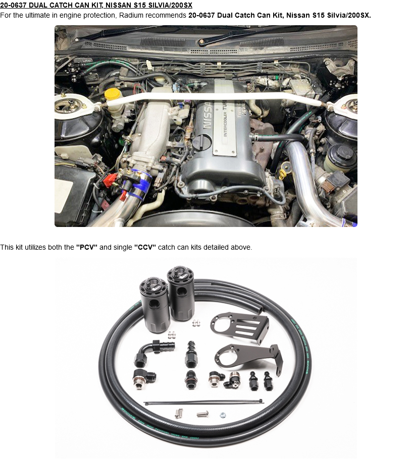 Radium Engineering Nissan S15 Silvia Dual Catch Can Kit Fluid Lock