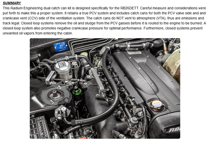 Radium Engineering Dual Catch Can Kit Nissan R32 Skyline GT-R Fluid Lock