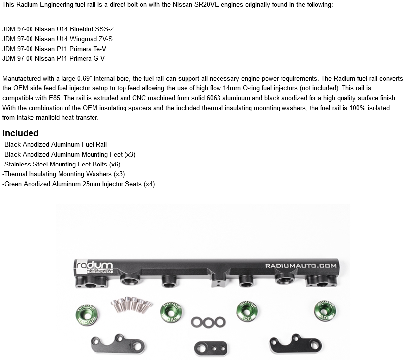 Radium Engineering Nissan SR20VE Fuel Rail