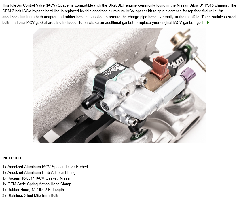 Radium Engineering IACV Spacer Kit - S14/15