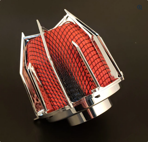 Weapon R 4in Dragon Air Filter - Chrome/Red Foam w/ Coupler/Clamp