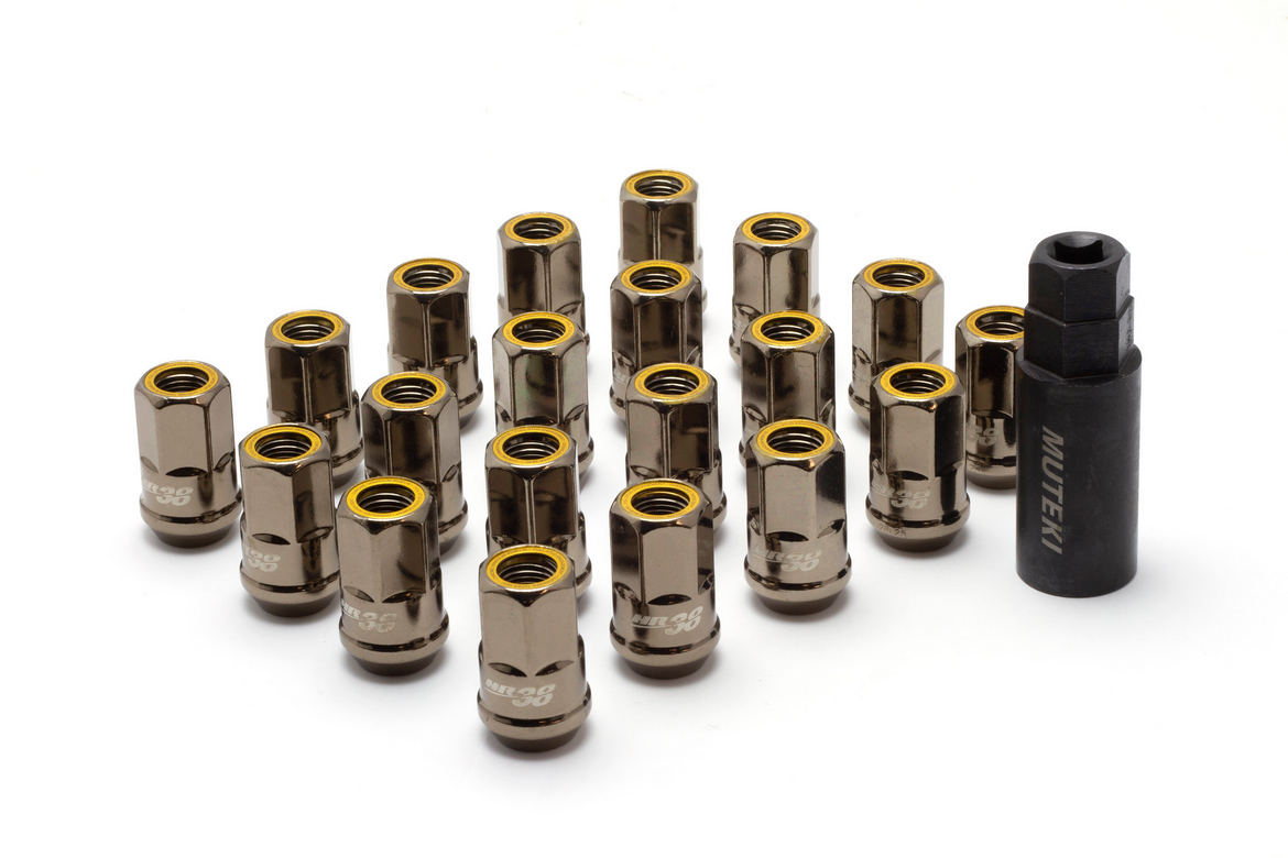 Wheel Mate Muteki HR38 Open End Lug Nuts 12x1.25 Titanium Chrome / Yellow Ring
