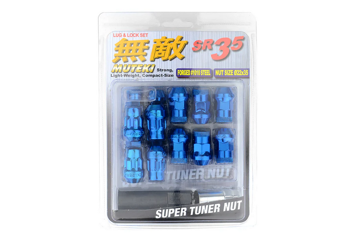 Wheel Mate Muteki SR35 Close End Lug Nuts w/ Lock Set 12x1.25 35mm - Blue