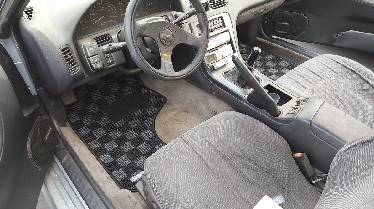 P2M S13 240sx Front Checkered Race Floor Mats - Dark Grey