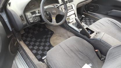 P2M S13 240sx Front Checkered Race Floor Mats - Dark Grey