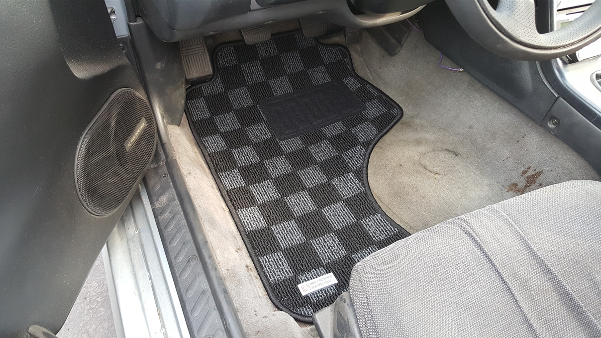 P2M S13 240sx Front Checkered Race Floor Mats - Dark Grey