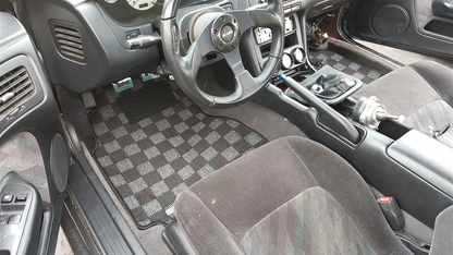 P2M S14 240sx Front Checkered Race Floor Mats - Dark Grey