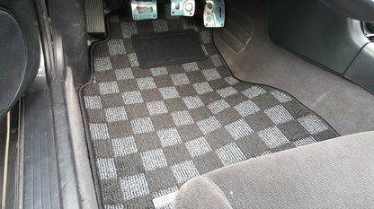 P2M S14 240sx Front Checkered Race Floor Mats - Dark Grey