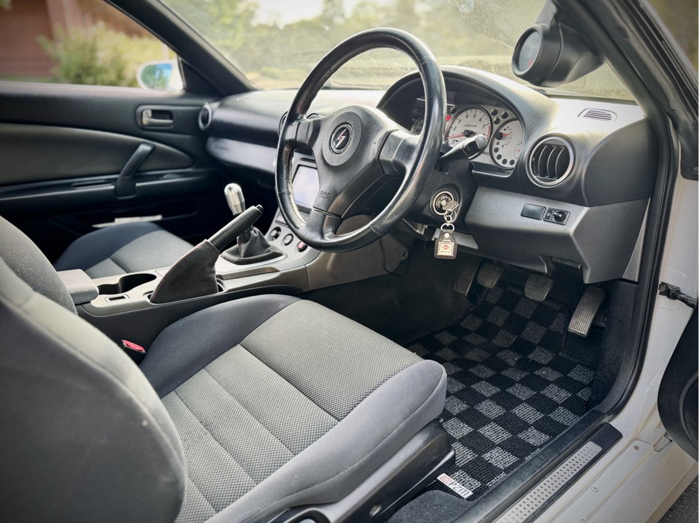 P2M S15 Silvia Front Checkered Race Floor Mats - Dark Grey