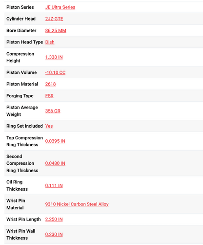 JE Pistons Ultra Series Toyota 2JZ GTE 86.25mm Bore 9.0:1 CR - Set/6