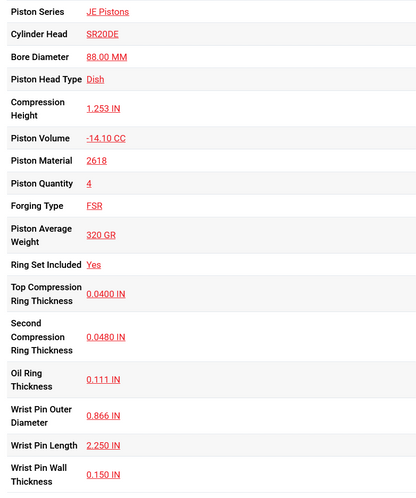 JE Pistons Toyota 2JZ GTE 86.25mm Bore -22.1cc Dish 8.5:1 CR - Set/6