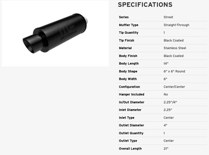MagnaFlow Street Exhaust Muffler Black - 14x6x6 - 2.25in inlet / 4in Tip