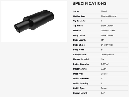 MagnaFlow Street Exhaust Muffler Black - 14x5x8 - 2.25in inlet / 4in Tip