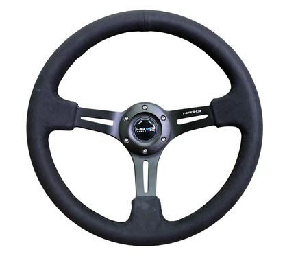 NRG Reinforced Steering Wheel 350mm / 3in. Deep Black Leather w/ Alcantara