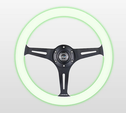 NRG Classic Wood Grain Steering Wheel 350mm - Glow-N-The-Dark Green