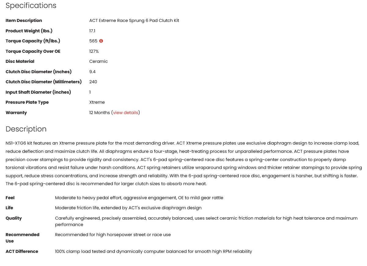 ACT Extreme Race Sprung 6 Pad Clutch Kit SR20DET 565tq