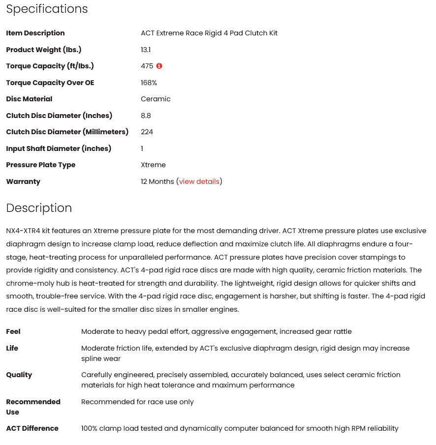 ACT Extreme Race Rigid 4 Pad Clutch Kit DOHC KA24DE 475tq