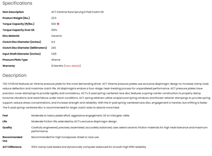 ACT Extreme Race Sprung 6 Pad Clutch Kit 1JZ 2JZ R154 W58 630tq