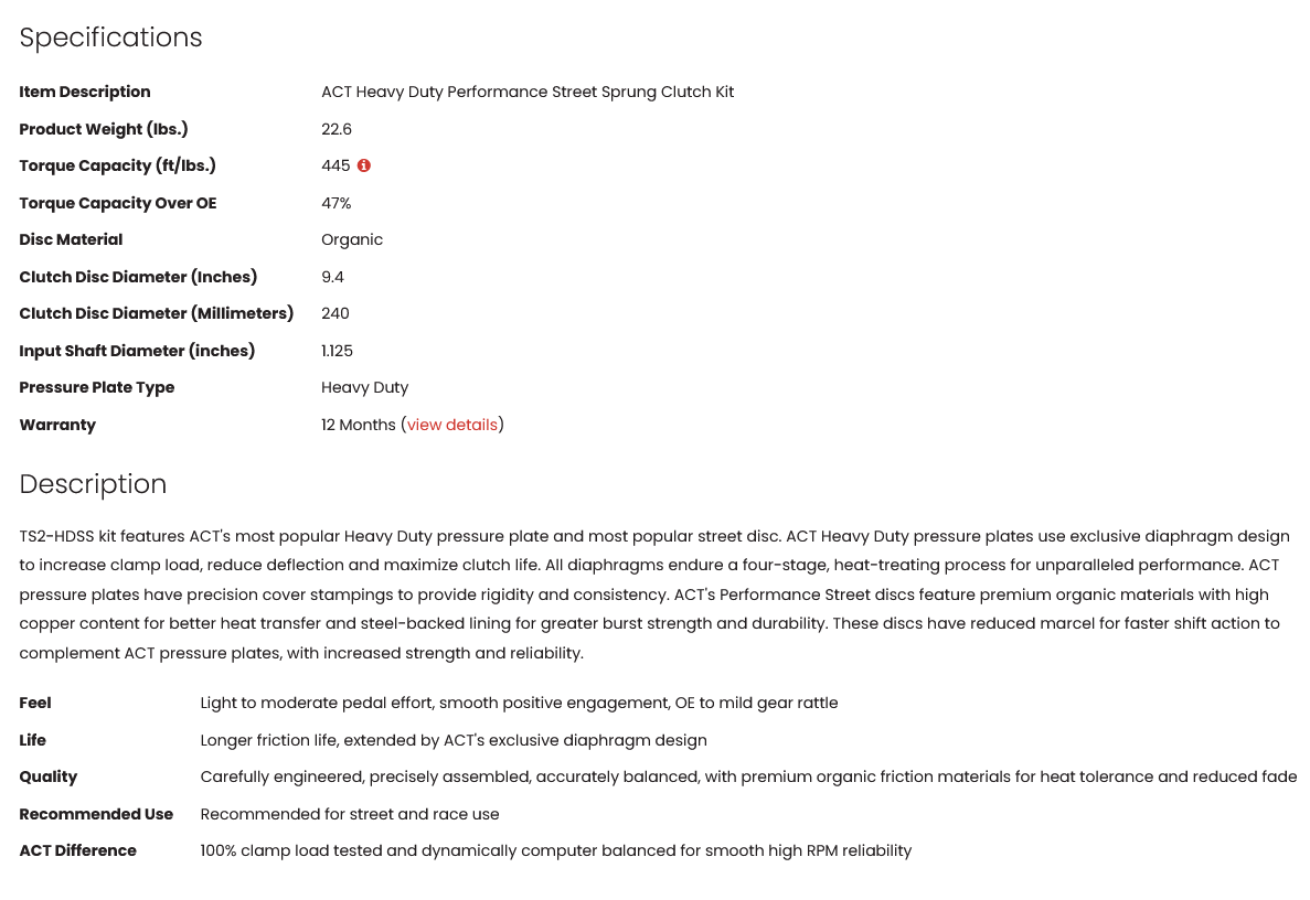 ACT Heavy Duty Perf Street Sprung Clutch Kit 1JZ 2JZ R154 W58 445tq