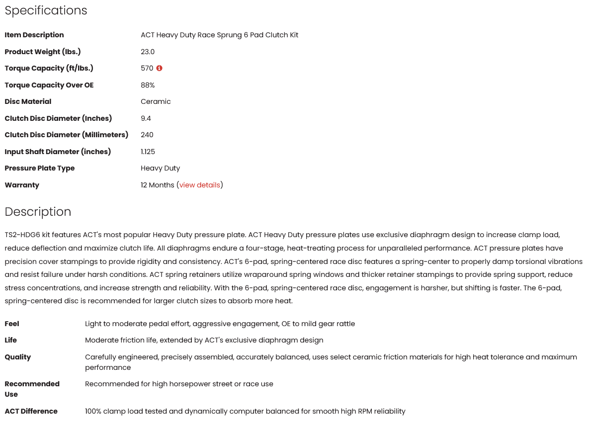 ACT Heavy Duty Race Sprung 6 Pad Clutch Kit 1JZ 2JZ R154 W58 570tp
