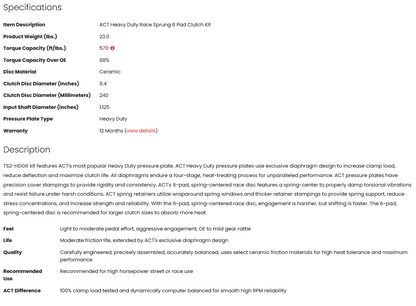 ACT Heavy Duty Race Sprung 6 Pad Clutch Kit 1JZ 2JZ R154 W58 570tp