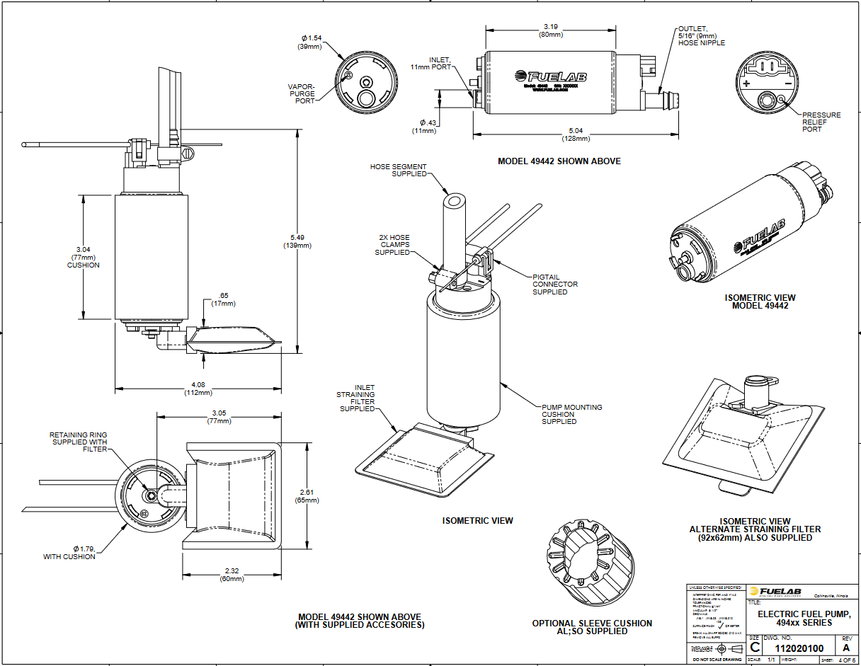 Fuelab 494 High Output In-Tank Fuel Pump - 340 LPH