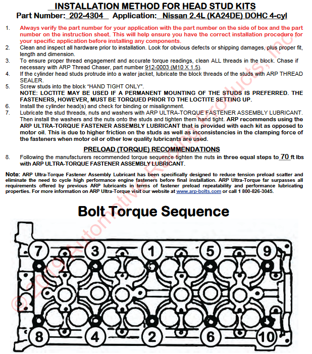 ARP Head Stud Kit Nissan 240sx KA24DE 12pt.