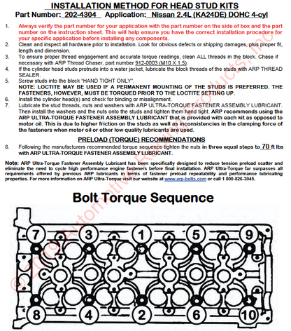 ARP Head Stud Kit Nissan 240sx KA24DE 12pt.