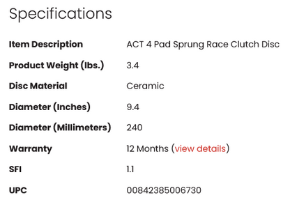 ACT 4 Pad Sprung Race Clutch Disc - SR20DET