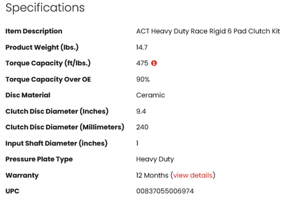 ACT Heavy Duty Race Rigid 6 Pad Clutch Kit - SR20DET 475ft/lbs