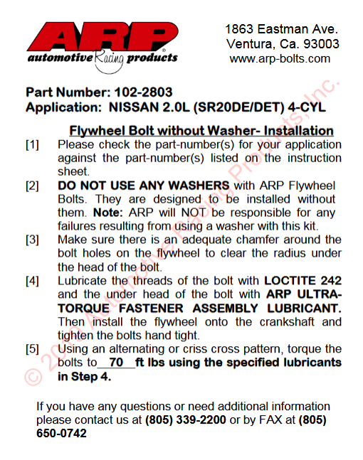 ARP Flywheel Bolt Kit Nissan SR20DE / SR20DET