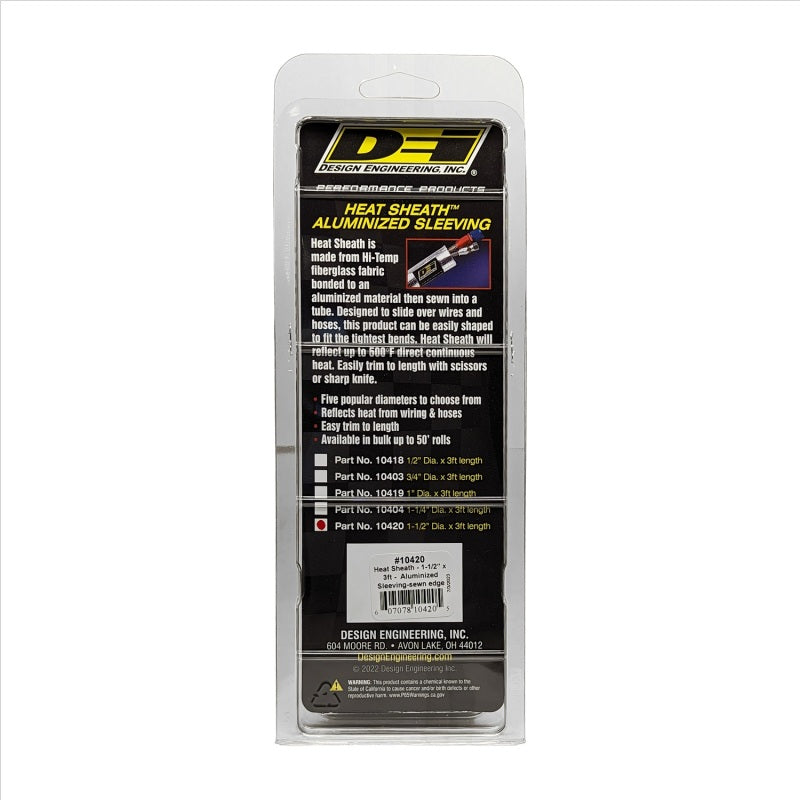 DEI Heat Sheath 1-1/2in I.D. x 3ft - Aluminized Sleeve - Sewn Edge