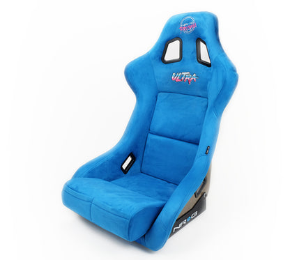 NRG FRP Bucket Seat ULTRA Edition Blue Alcantara / Gold Glitter Back - Large