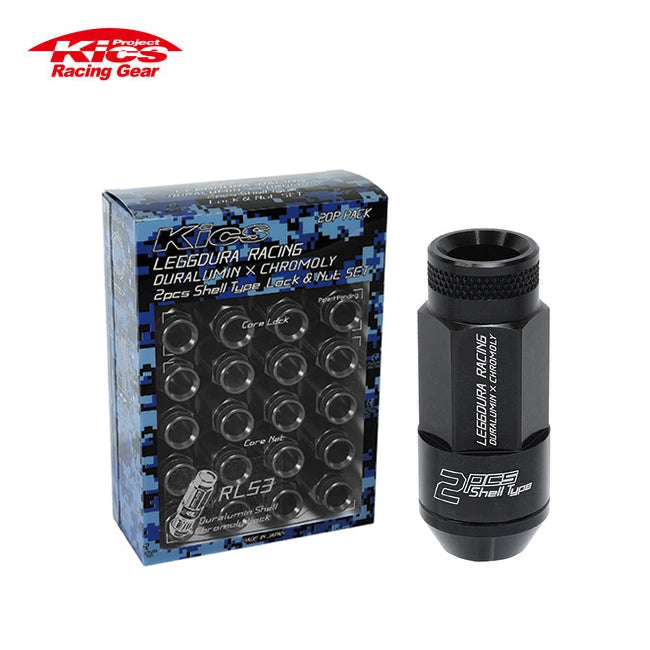 Project Kics Leggdura Racing Lug Nut 53mm Open-End 16 Pcs + 4 Locks 12x1.25 Black