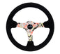 NRG Reinforced Steering Wheel (350mm / 3in. Deep) Blk Suede Floral Dipped w/ Blk Baseball Stitch