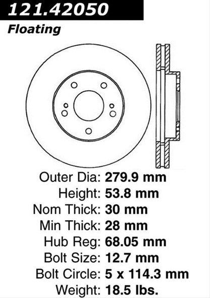 Centric 300ZX Z32 / Skyline  (5 Lug conversion) Front Rotor - SINGLE
