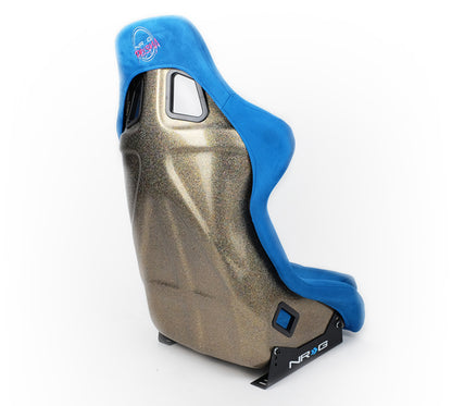 NRG FRP Bucket Seat ULTRA Edition Blue Alcantara / Gold Glitter Back - Large