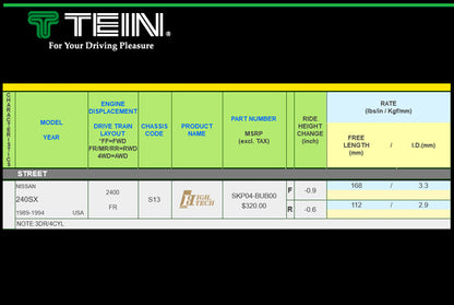 Tein High Tech Front/Rear Spring Kit - S13 240sx 89-94