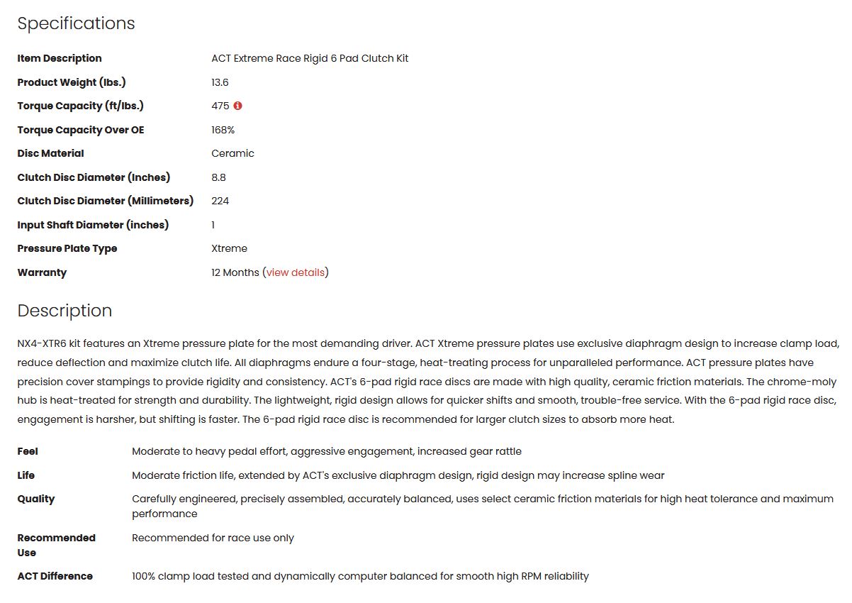 ACT Extreme Race Rigid 6 Pad Clutch Kit 240sx KA24DE 475tq