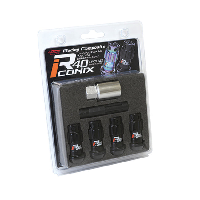 Project Kics 12x1.25 R40 Iconix Black Lug Nut Lock Set - 4pcs